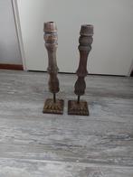2 robuuste houten kandelaars, Ophalen of Verzenden
