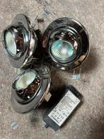 3 halogeen inbouw spotjes 75 mm doorsnee met trafo, Ophalen, Zo goed als nieuw, Metaal of Aluminium, Inbouw