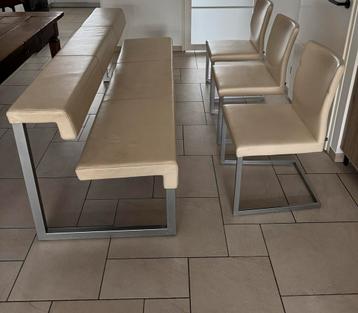 Moderne lederen Eetkamerstoelen en Bank - 3 stoelen beschikbaar voor biedingen