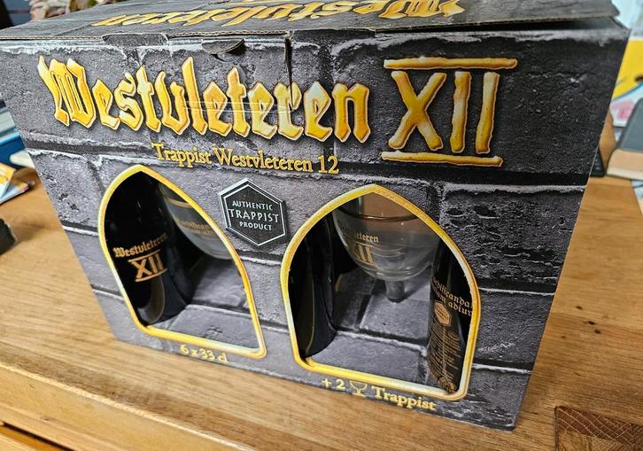 Westvleteren 12 bouwsteen doos 6 flessen 2 glazen, Verzamelen, Biermerken, Nieuw, Flesje(s), Overige merken, Ophalen of Verzenden