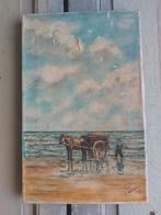 Antiek olieverf schilderij Strandjutter met paard gesign., Ophalen of Verzenden