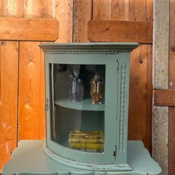 Vitrine kast groen sier hoek kastje pronk brocante 54,5 cm beschikbaar voor biedingen