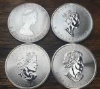 4 x 1 oz zilveren maple leafs canada 1989 2002 2014 2018, Ophalen of Verzenden, Noord-Amerika, Losse munt, Zilver