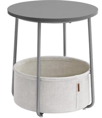 Bijzettafel – Grijs / Beige met Stoffen Mand - 45 x 45 x 50  beschikbaar voor biedingen