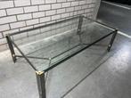 Glas en messing salontafel - mod dep - Italiaans, Huis en Inrichting, Minder dan 50 cm, Rechthoekig, Hollywood regency, Zo goed als nieuw