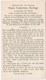 Maria Hubertina Hertogs 1882 Maastricht + 1960 Vught, 77 jr, Verzamelen, Bidprentjes en Rouwkaarten, Verzenden, Bidprentje