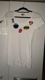 Wit korte mouw shirt M 38 patches mini mouse fout feest, Maat 38/40 (M), Wit, Ophalen of Verzenden, Zo goed als nieuw