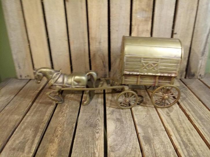 Huifkar met Paard. Koper - Messing. Prachtige decoratie., Antiek en Kunst, Antiek | Koper en Brons, Koper, Ophalen of Verzenden