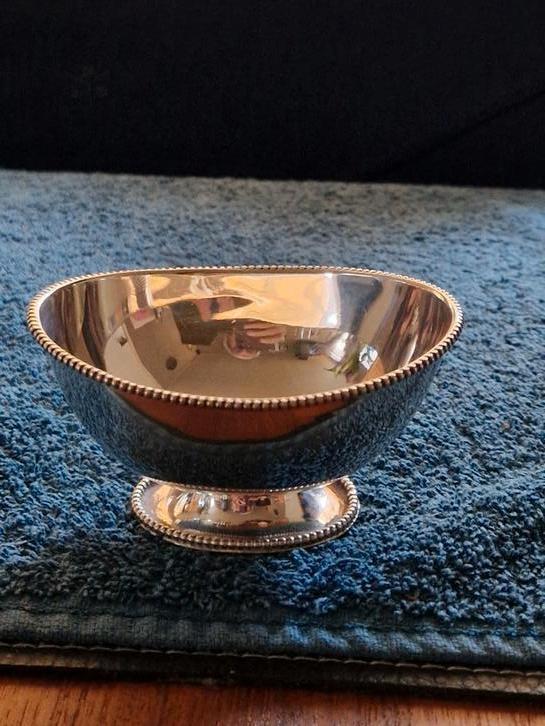 Antiek 835 zilver ovaal parelrand Suikerkom/Bakje, Antiek en Kunst, Antiek | Goud en Zilver, Zilver, Ophalen of Verzenden