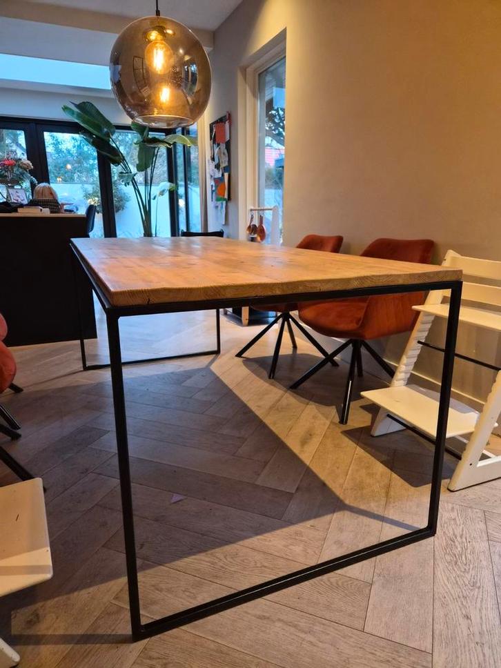 Houten Eettafel met Stalen Poten (200x90x80), Huis en Inrichting, Tafels | Eettafels, Gebruikt, 50 tot 100 cm, 200 cm of meer