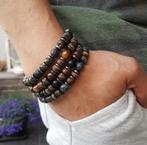Heren Kralenarmband met Edelstenen Hematiet en Kokos, Verzenden, Nieuw, Elastiek, Overige kleuren