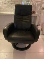 Zwarte lederen draai relax fauteuil  merk: HJORT Knudsen, Minder dan 75 cm, Leer, Ophalen of Verzenden, Zo goed als nieuw