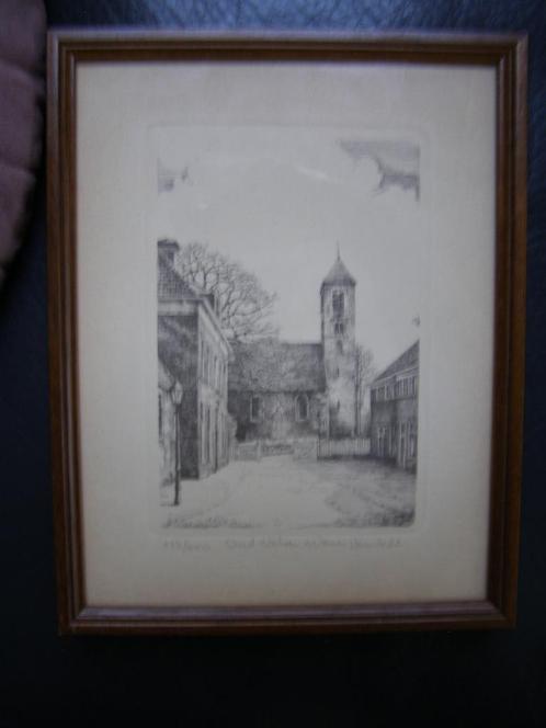 ets De Engelmundeskerk Oud Velzen,  gesigneerd, ingelijst, Antiek en Kunst, Kunst | Etsen en Gravures, Ophalen of Verzenden
