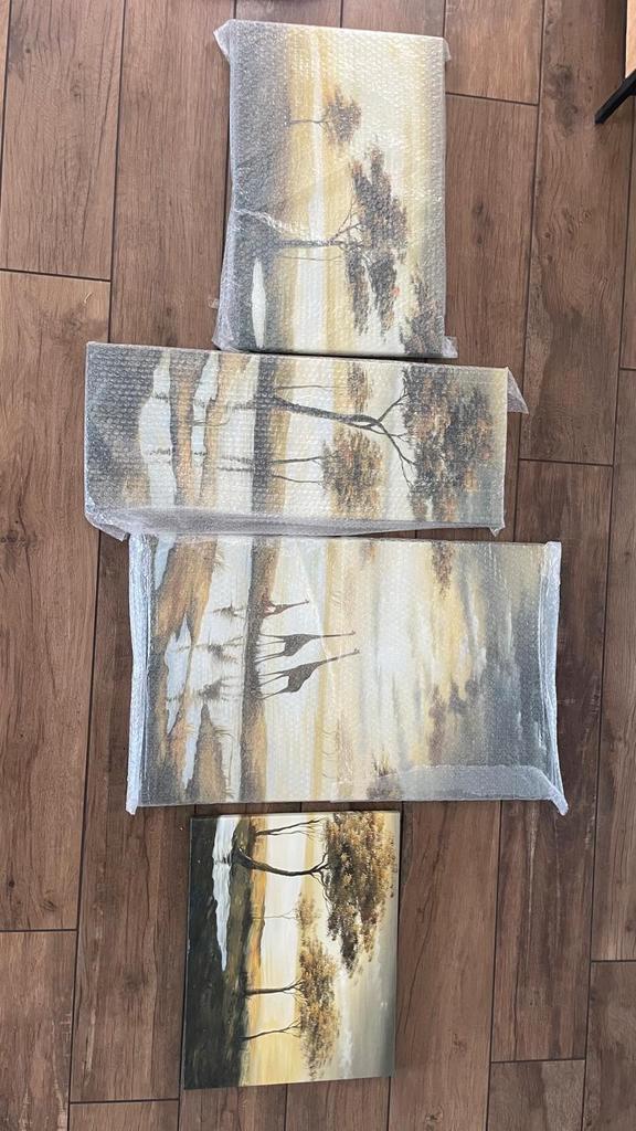 Safari Landschap Vierluik Schilderijen, Antiek en Kunst, Kunst | Schilderijen | Klassiek, Ophalen