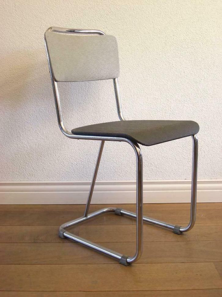 Vintage hoog glans Chroom 101 Gispen stoel, Huis en Inrichting, Stoelen, Gebruikt, Eén, Metaal, Overige materialen, Grijs, Ophalen