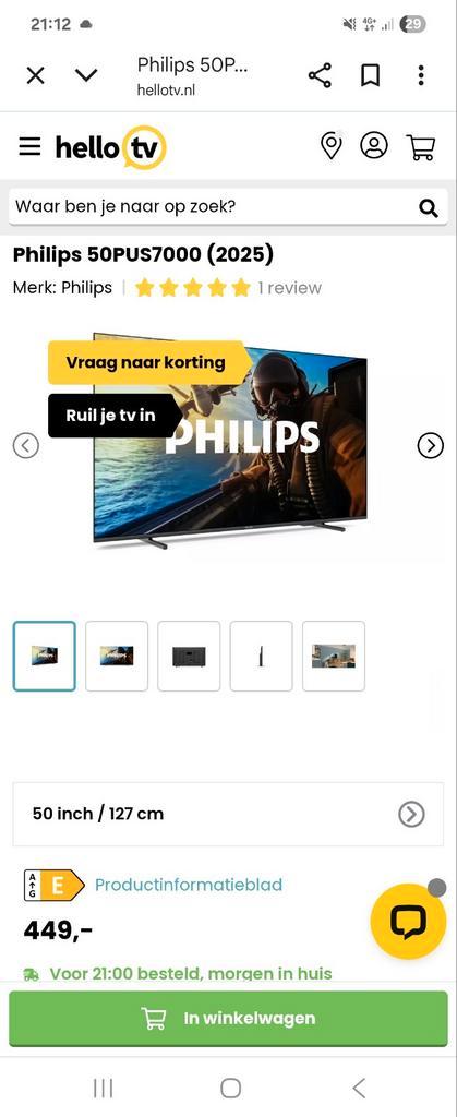 philips 50pus7000/12, Audio, Tv en Foto, Televisies, Nieuw, LED, 100 cm of meer, 4k (UHD), Philips, Smart TV, Ophalen