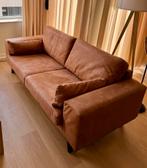 Cognac bruine 2-zits eco-leren bank brown sofa 2-seats, Huis en Inrichting, Ophalen, Gebruikt, Tweepersoons, Rechte bank