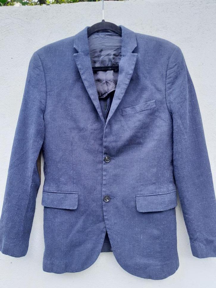 Mooi jeansblauw colbert wol - linnenmix mt 48, H&M, gevoerd, Kleding | Heren, Kostuums en Colberts, Gedragen, Maat 48/50 (M), Blauw