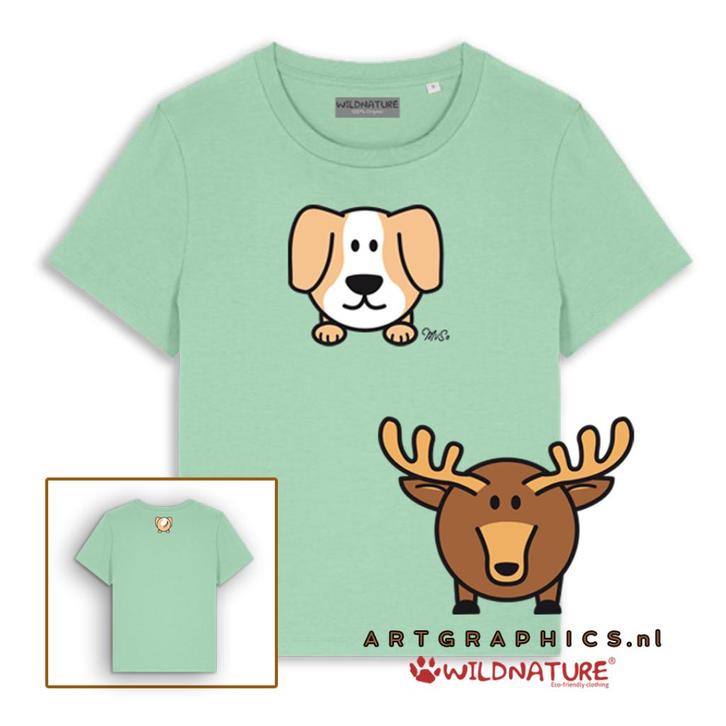 WILDNATURE Dames T-Shirt-HOND-100% BIOKATOEN Maat L, Kleding | Dames, T-shirts, Nieuw, Maat 42/44 (L), Groen, Korte mouw, Verzenden
