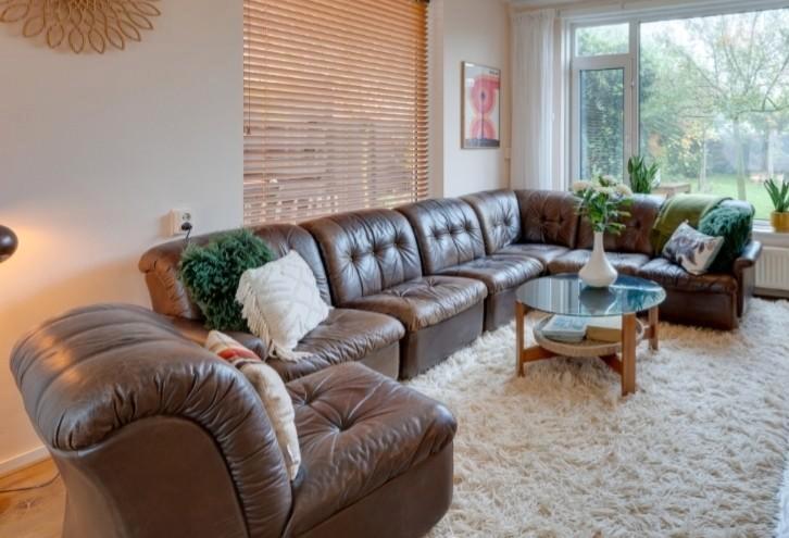 1970's Vintage leren hoekbank met 7 elementen, Huis en Inrichting, Banken | Complete zithoeken, Gebruikt, Leer, Ophalen