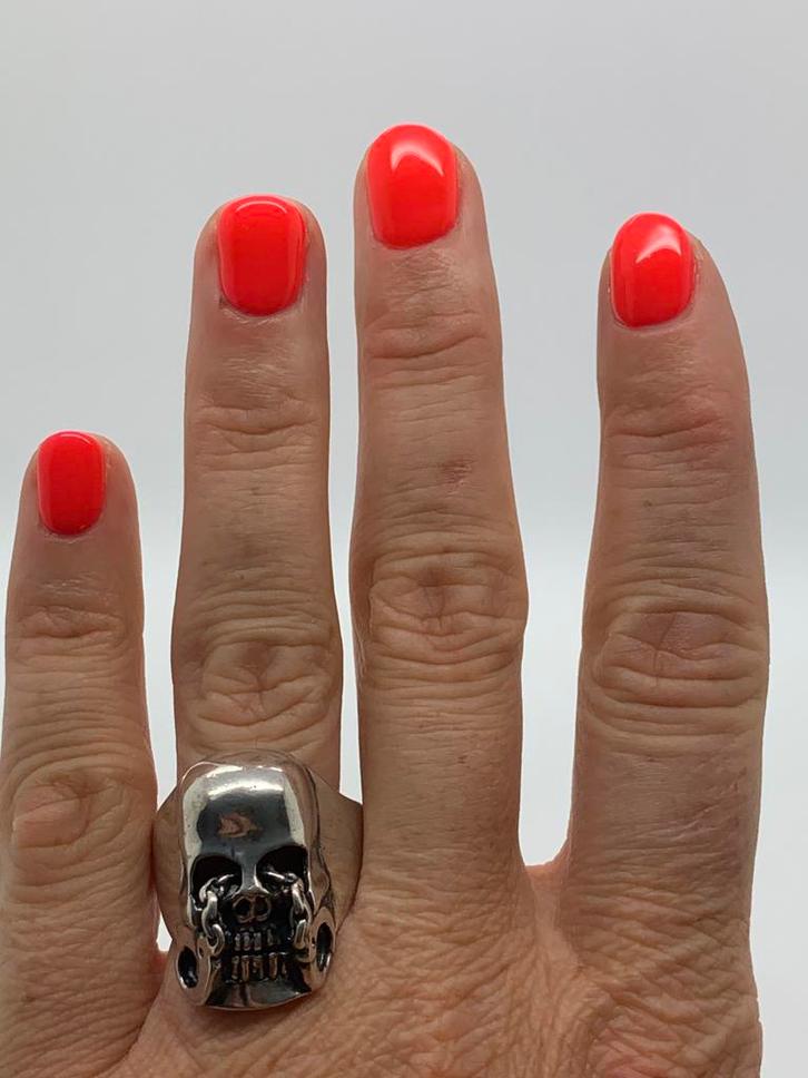 X538 Prachtige zilveren skull ring maat 21, Sieraden, Tassen en Uiterlijk, Ringen, Dame of Heer, 20 of groter, Zilver, Zilver