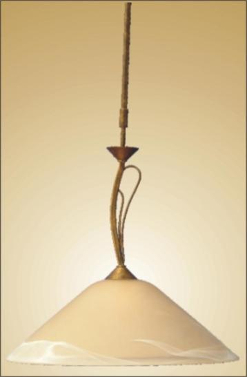 Hanglamp met smeedijzer pendel en kap marmerglas