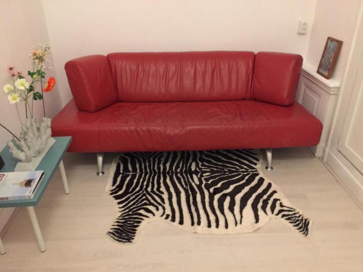 Design Musterring rode leren bank, Huis en Inrichting, Banken | Bankstellen, Gebruikt, Rechte bank, Driepersoons, 200 tot 250 cm