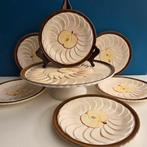 Brocante barbotine aardewerk taartschaal met 6 borden, Antiek en Kunst, Antiek | Servies compleet, Ophalen of Verzenden