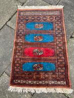 Handgeknoopt vintage kleedje - 62x99 cm, Gebruikt, Blauw, Rechthoekig, 50 tot 100 cm