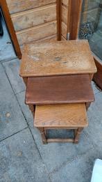 Miniset Eikenhouten Tafeltjes, Huis en Inrichting, Tafels | Bijzettafels, Minder dan 45 cm, Minder dan 55 cm, Gebruikt, Vintage