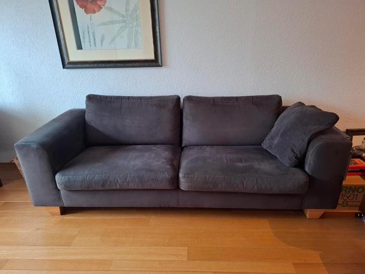 Prachtig 2 en 3 zits bank grijs leer, Huis en Inrichting, Banken | Complete zithoeken, Gebruikt, Leer, Ophalen of Verzenden