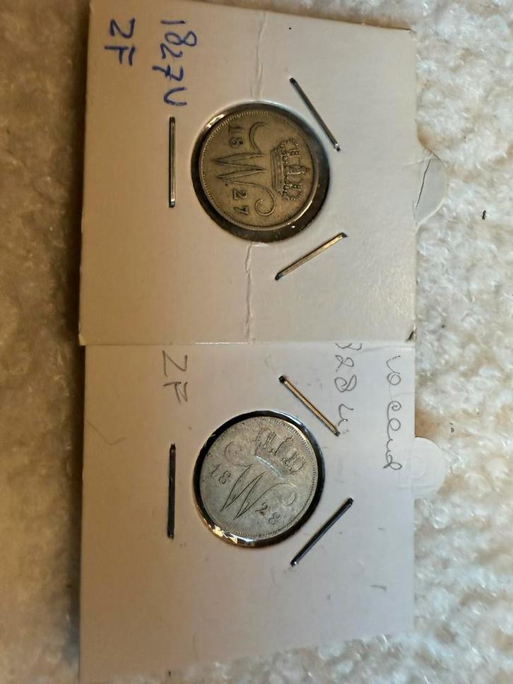 10 cent 1827 en 1828 U, Postzegels en Munten, Munten | Nederland, Setje, 10 cent, Koningin Wilhelmina, Zilver, Ophalen