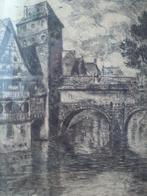 Mooie oude ingelijste gravure uit Duitsland van Henkerstag., Antiek en Kunst, Kunst | Etsen en Gravures, Ophalen of Verzenden