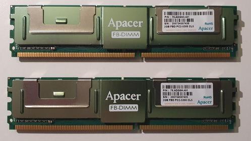 2x2 GB FBD PC2-5300 CL5 Apacer geheugen (totaal 4gb) DDR2, Computers en Software, RAM geheugen, Zo goed als nieuw, Desktop, 4 GB