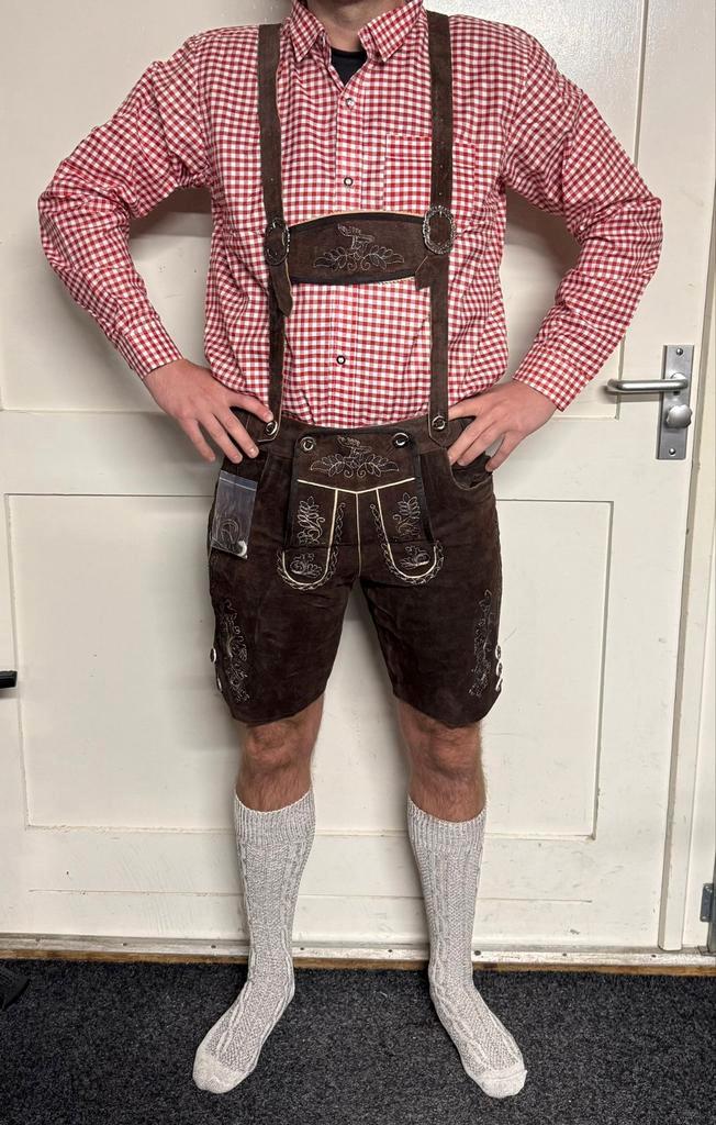 Nieuw lederhose set compleet echt leer, Kleding | Heren, Carnavalskleding en Feestkleding, Nieuw, Maat 52/54 (L), Ophalen of Verzenden