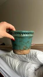 2 turqoise plantenpotjes, Tuin en Terras, Bloempotten, Rond, Ophalen of Verzenden, Zo goed als nieuw, Aardewerk