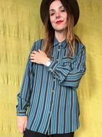 Vintage blouse, maat 40/L - gestreept - blauw & zwart - 90's, Maat 38/40 (M), Blauw, Ophalen of Verzenden, Gedragen