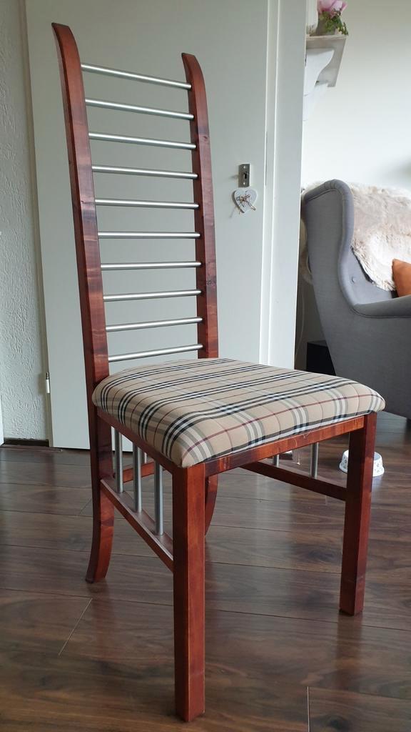 Stoel uniek design !, Huis en Inrichting, Stoelen, Zo goed als nieuw, Eén, Hout, Metaal, Stof, Bruin, Ophalen