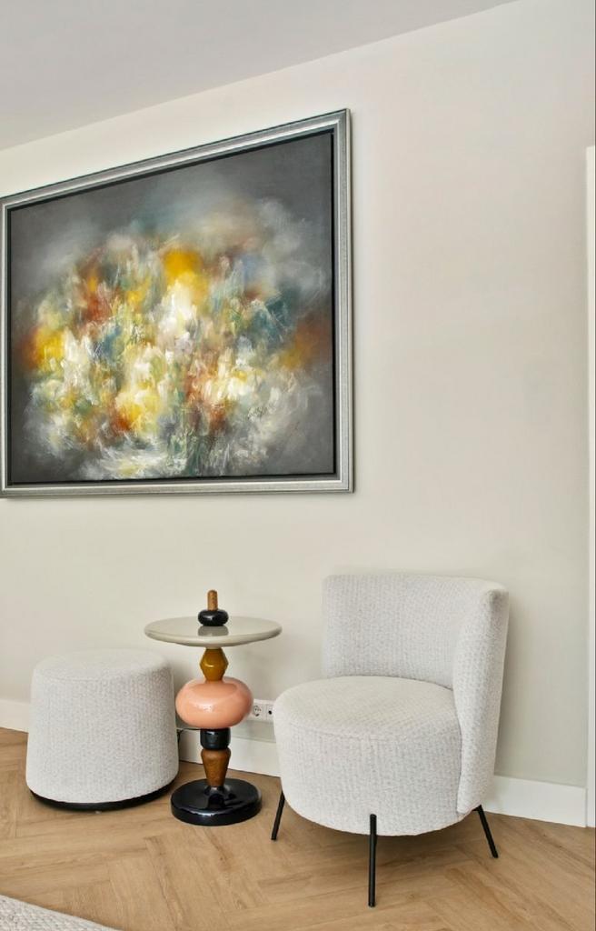 Mobitec Bolero Stoel + Poef - Otello White, Huis en Inrichting, Banken | Voetenbanken en Poefen, Gebruikt, 50 tot 75 cm, Rond