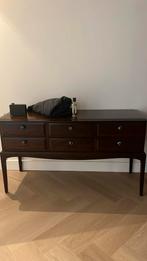 Solid mahogany wood table with decorative ceramic handles, Huis en Inrichting, Tafels | Sidetables, Ophalen, Zo goed als nieuw