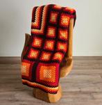 Vintage retro gehaakte plaid sprei seventies oranje granny, Ophalen of Verzenden, Huis en Inrichting