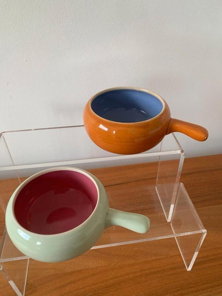 Twee retro sauskommetjes oranje/mintgroen, Huis en Inrichting, Keuken | Keukenbenodigdheden, Gebruikt, Ophalen of Verzenden