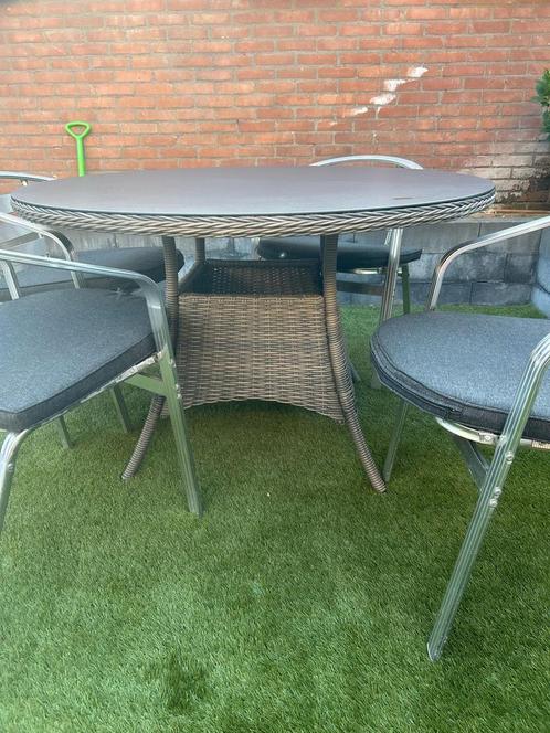 Set Tuintafel met stoelen, Tuin en Terras, Tuintafels, Gebruikt, Rond, Aluminium, Ophalen of Verzenden