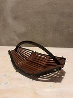 Vintage Houten fruitmand met handvat 50s, Ophalen, Gebruikt, Mand, Ovaal