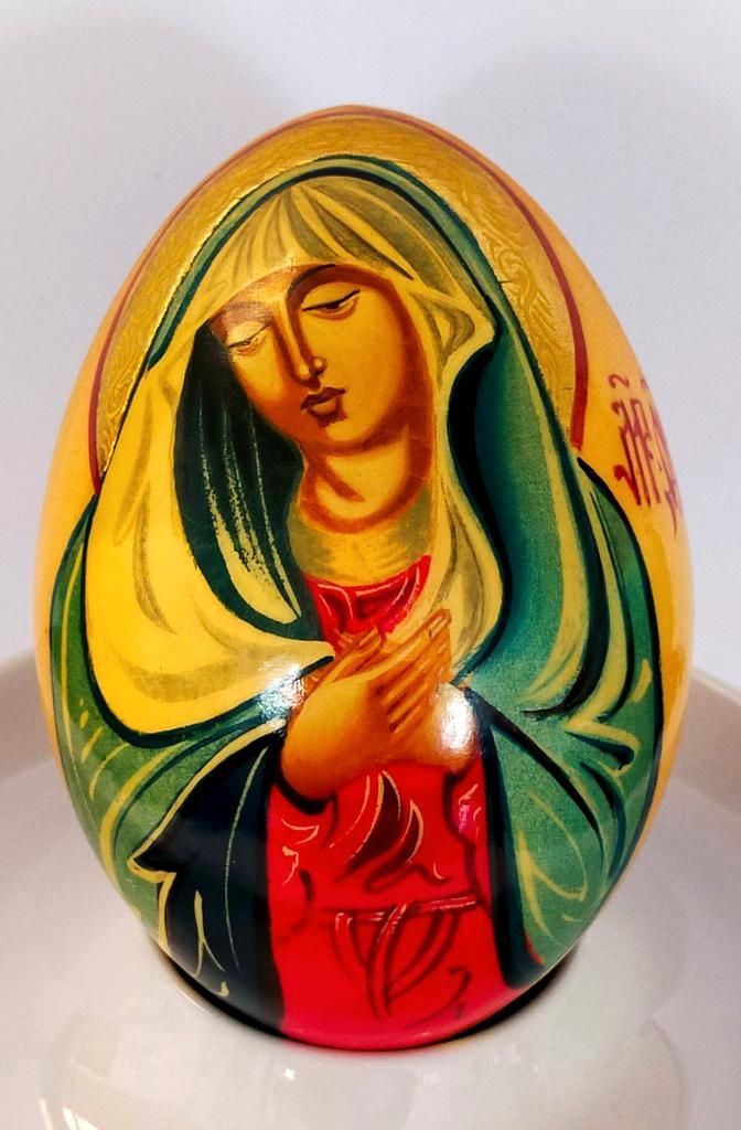 Russisch Orthodox handbeschilderd houten ei., Verzamelen, Religie, Gebruikt, Ophalen of Verzenden