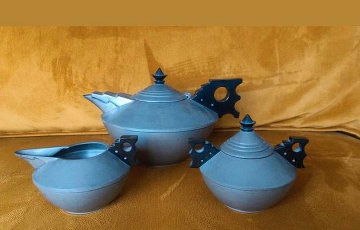 Art Nouveau Tinnen Theeservies - Zeldzaam en Prachtig!, Antiek en Kunst, Antiek | Servies compleet, Ophalen of Verzenden