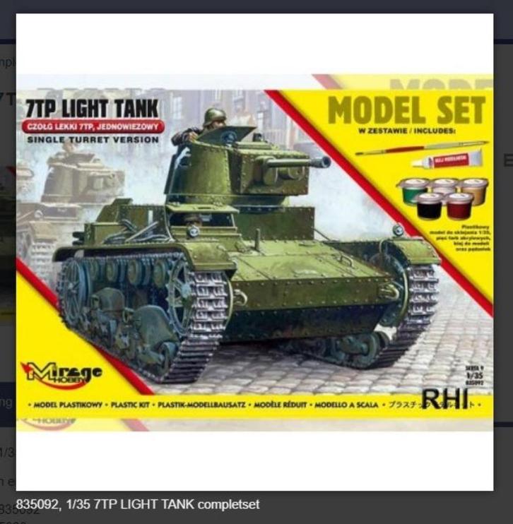 Bouwpakket Hobby Mirage schaal 1:35 7TP tank 835092 incl ver, Hobby en Vrije tijd, Modelbouw | Auto's en Voertuigen, Nieuw, Tank