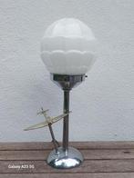 Prachtige Art Deco bureaulamp chroom messing opaline, Antiek en Kunst, Antiek | Lampen, Ophalen of Verzenden
