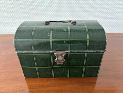 Vintage blik / beschuittrommel / lunchbox, groen., Verzamelen, Blikken, Gebruikt, Overige, Overige merken, Ophalen of Verzenden