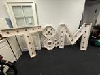 Houten lichtletters T en M en koppelteken, Ophalen, Gebruikt, Feestartikel, Geboorte of Huwelijk